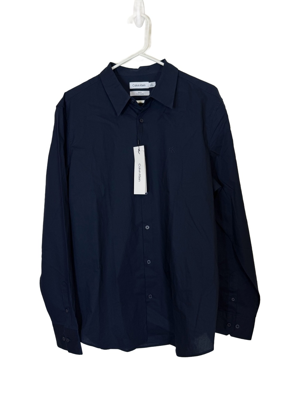 NWT Calvin Klein Men's Slim Fit Stretch Dress Shirt Button Up Navy Blue Size L/G